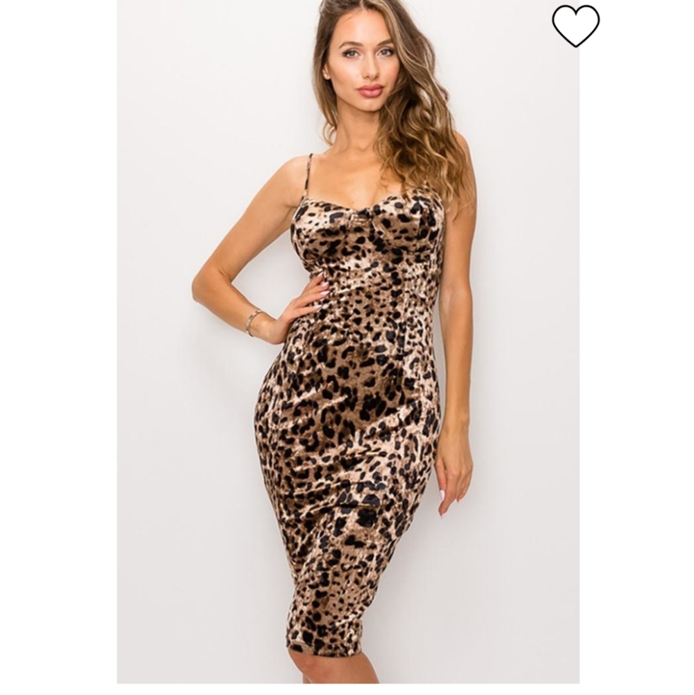 Leopard Print Velvet Sweetheart Dress